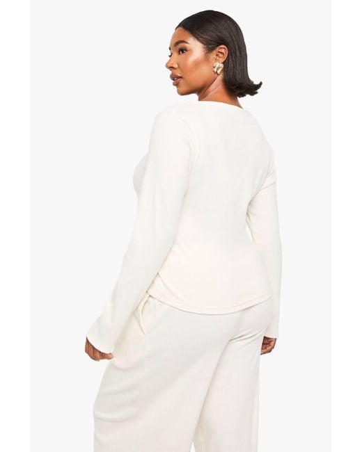 Boohoo White Plus Button With Loops Top