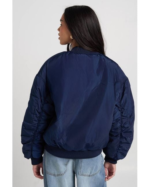 Boohoo Blue Oversized Bomber Jacket