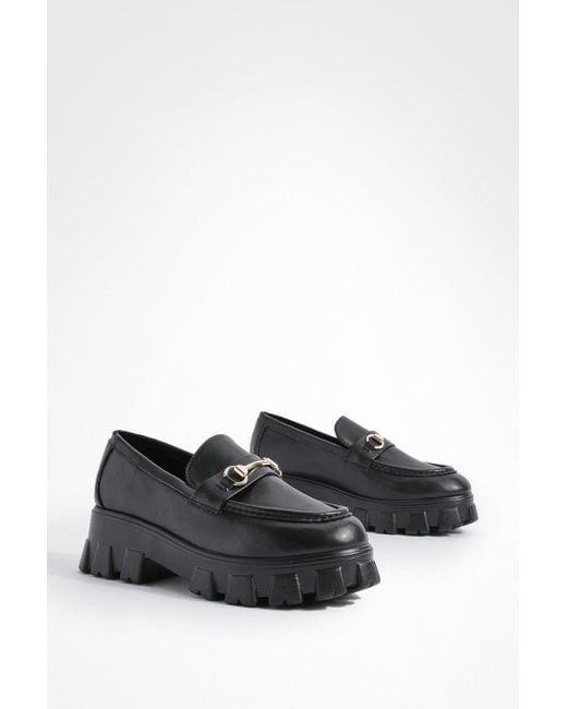 Boohoo Black Wide Fit Chunky Cleated Sole T Bar Loafers