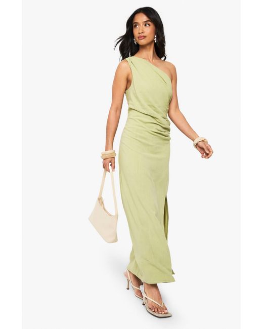 Boohoo Women's Yellow Petite Linen Look Drape Strap Back Maxi Dress -  benaras.co
