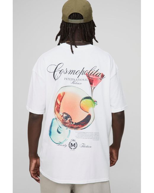Camiseta Oversize Man Cosmopolitan Blanca Con Cuello Extendido Boohoo de color White
