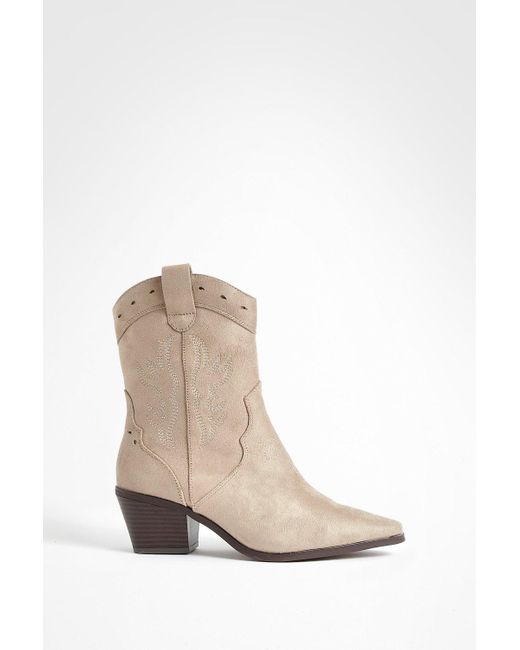 Boohoo Natural Cut Out Detail Western Cowboy Boots