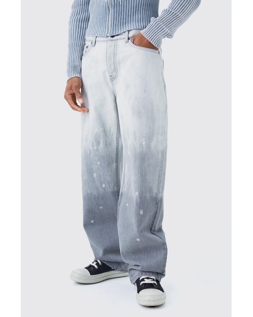 Boohoo Blue Baggy Rigid Bleached Jeans In Light Grey