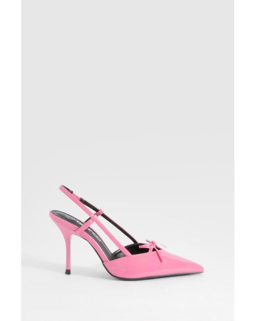 Boohoo Pink Bow Detail Slingback Pointed Court Shoes
