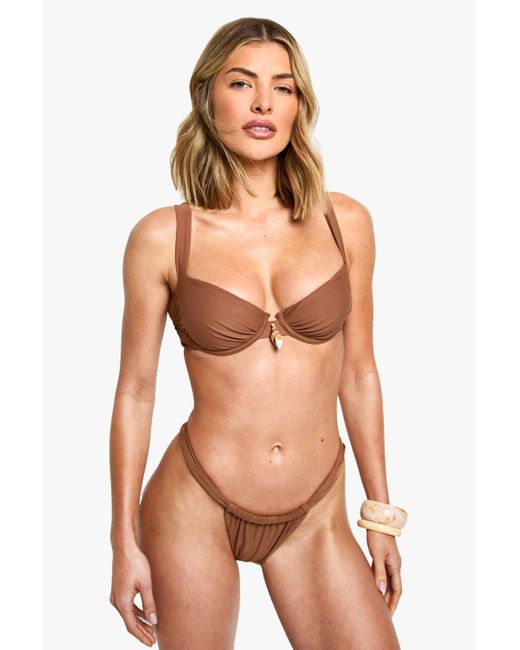 Boohoo Brown Shell Trim Underwire Bikini Top