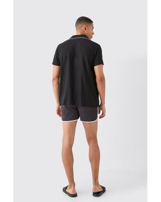 BoohooMAN Short Sleeve Plain Piping Shirt & Swim Set in Black für Herren