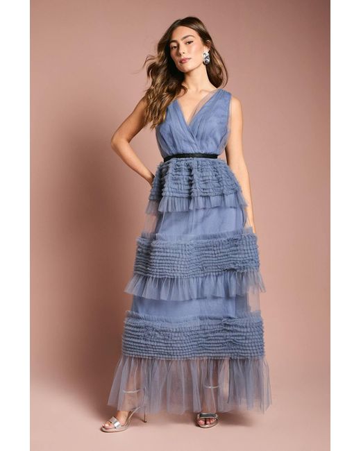 Coast Blue Sleeveless Mesh Wrap Top Maxi Dress