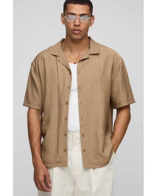 BoohooMAN Kurzärmliges Oversize Hemd in Knitteroptik in Natural für Herren