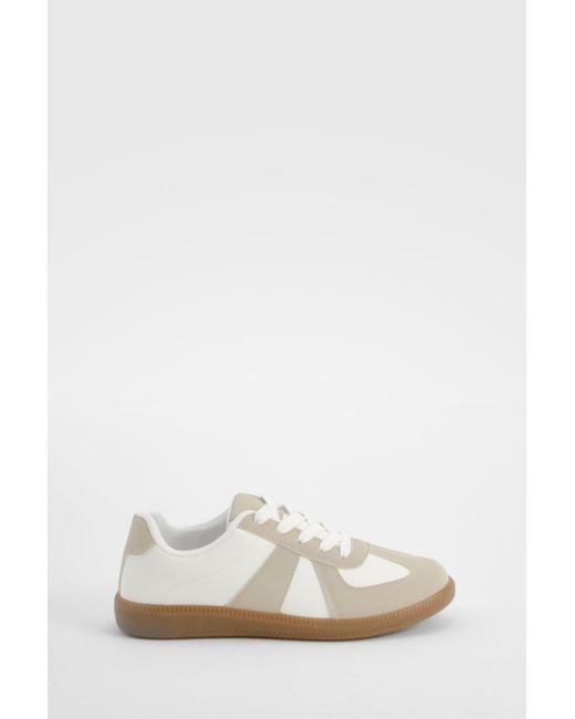 Boohoo White Contrast Panel Gum Sole Sneakers