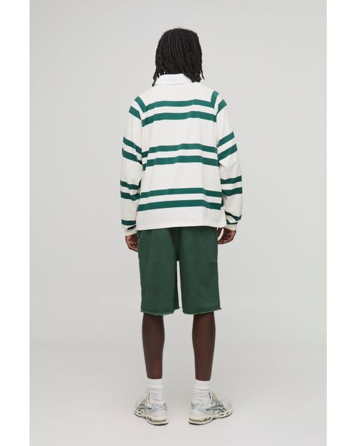 BoohooMAN Green Elasticated Waist Relaxed Distressed Carpenter Shorts for men