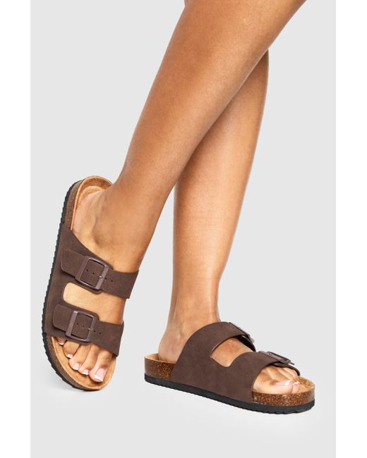 Sandalias Con Dos Tiras Y Hebilla Boohoo de color Brown