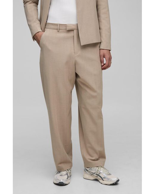 Relaxed Fit Herringbone Suit Trouser Boohoo de color Natural