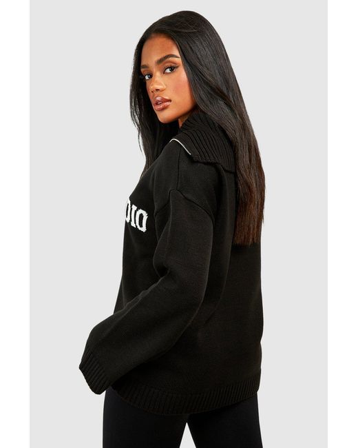 DSGN Studio Black Oversized Zip Neck Sweater