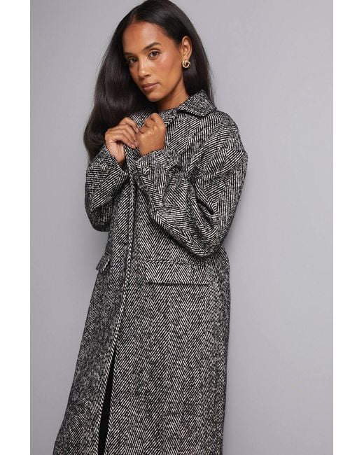 Wallis Gray Collared Cuff Detail Maxi Coat