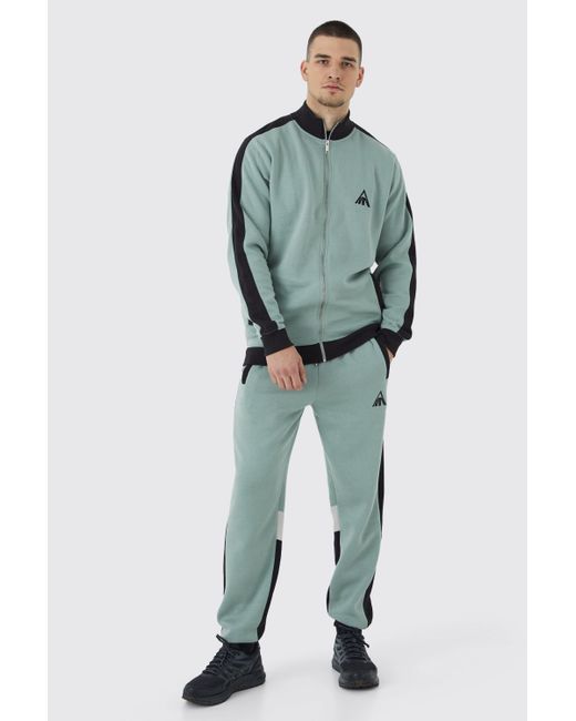 BoohooMAN Green Tall Man Panel Funnel Neck Sweater Tracksuit for men