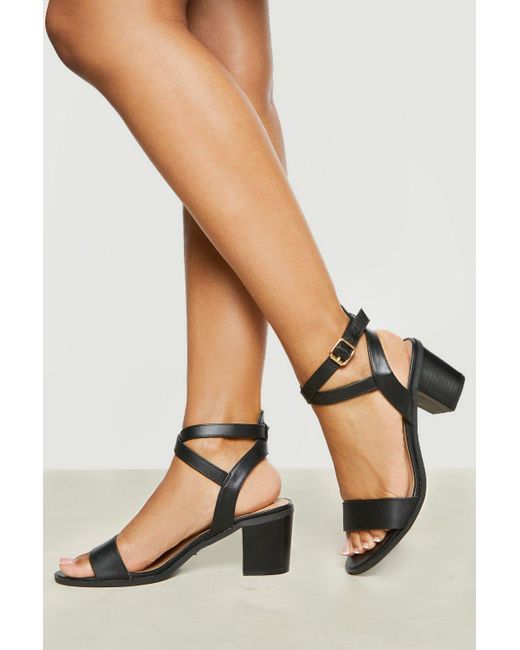 black barely there block heels