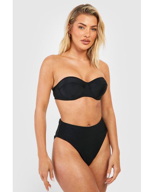 Boohoo Underwired Padded High Waist Bikini Set in Black | Lyst