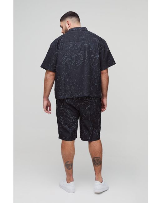 Boohoo Black Plus Relaxed Fit Printed Crinkle Shorts