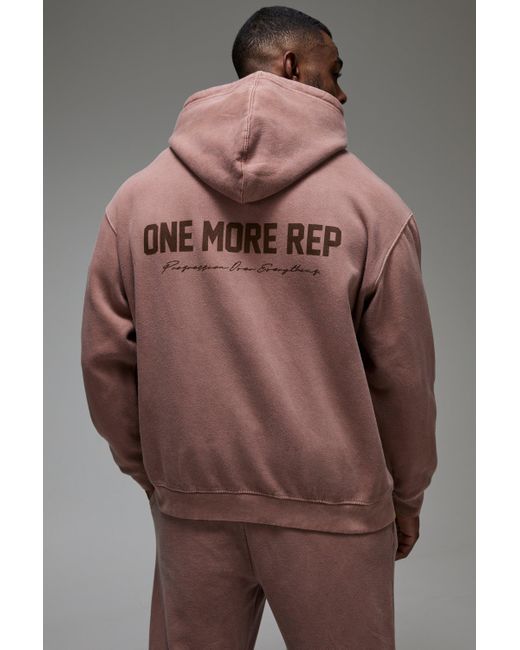 BoohooMAN Man Active Oversize Hoodie mit One More Rep Print in Brown für Herren