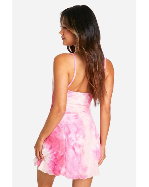 Boohoo Pink Tie Front Ombre Strappy Skater Dress