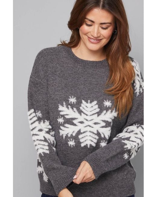 Wallis Gray Snowflake Pattern Crew Neck Sweater