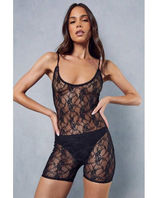 MissPap Black Lace Scoop Neck Strappy Shorts Unitard