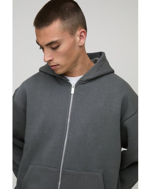 Basic Oversized Zip Through Hoodie Boohoo de color Gray