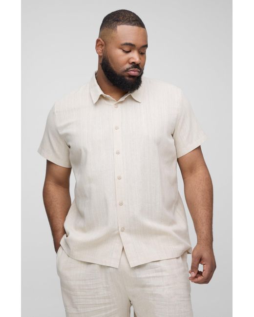 Boohoo White Plus Linen Regular Fit Short Sleeve Shirt