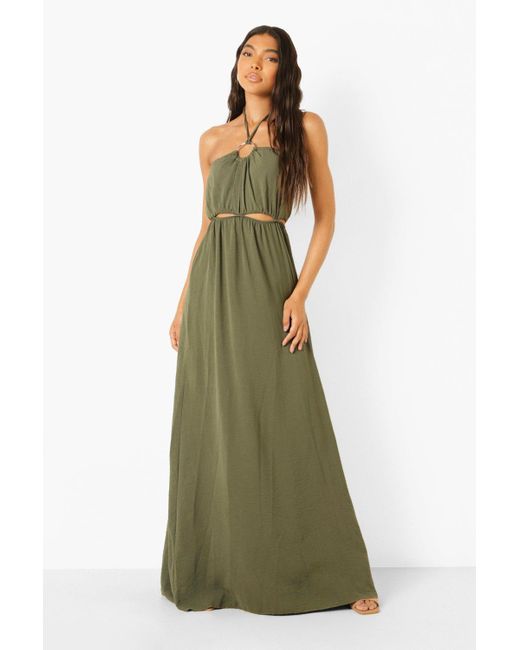 Boohoo Tall Cut Out O Ring Halter Neck Maxi Dress In Khaki Green Lyst Boohoo Tall Cut Out O Ring Halter Neck Maxi Dress In Khaki Green Lyst