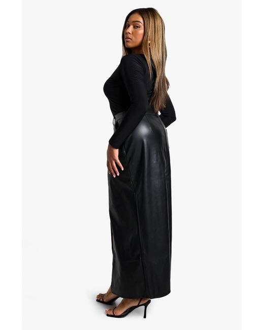 Boohoo Black Plus Pu Split Front Maxi Skirt