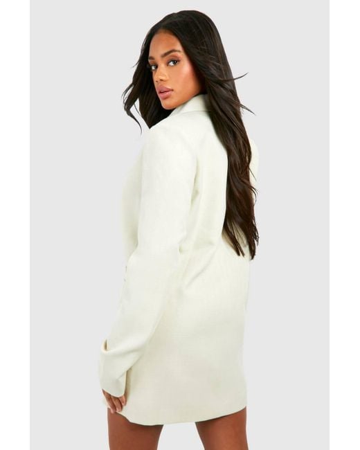 Boohoo White Linen Look Double Breasted Oversized Blazer Dress