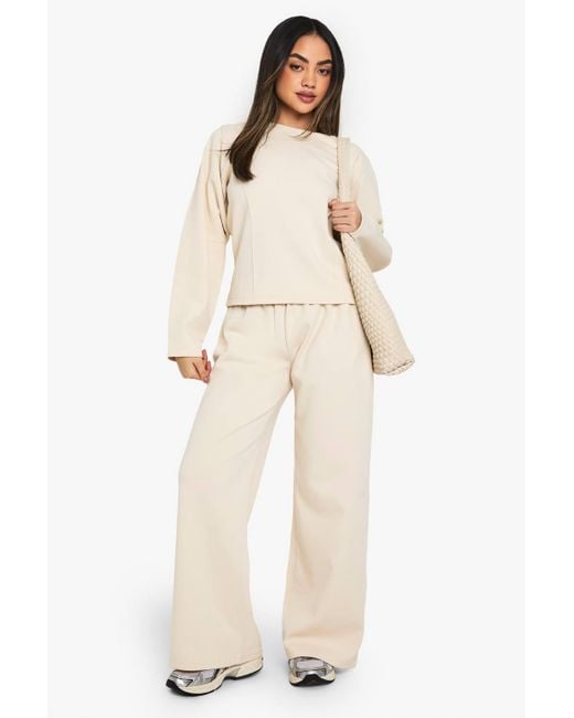 Boohoo Women's Natural Wide Leg Interlock Jogger