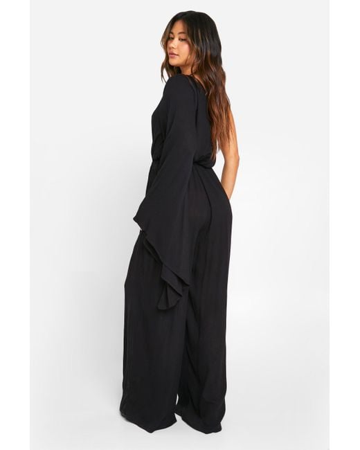 Boohoo Black Flare Sleeve Cheesecloth Jumpsuit