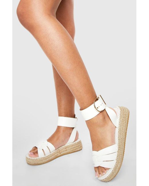 Boohoo Woven Detail 2 Part Flatforms in Natural | Lyst