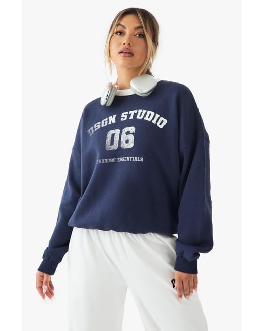Sudadera Oversize Con Estampado Dsgn Studio 06 Y Cuello En Contraste Boohoo de color Blue