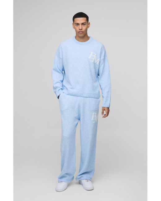 Boohoo Oversized Boxy Bm Knitted Tracksuit in Blue | Lyst