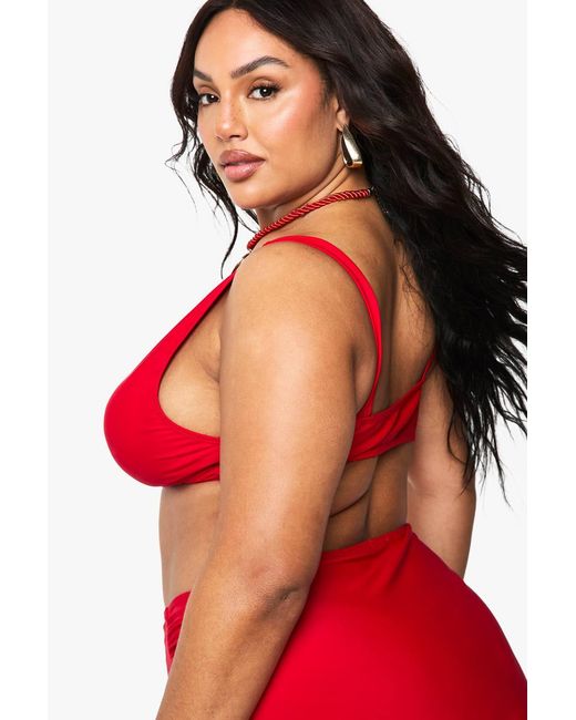 Boohoo Red Plus Wrap Bikini Top