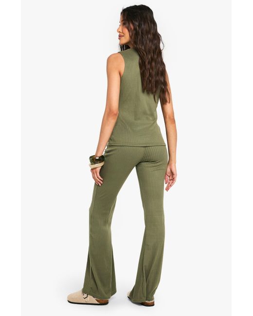 Conjunto De Pantalón Y Top Sin Mangas De Canalé Con Botones Boohoo de color Green
