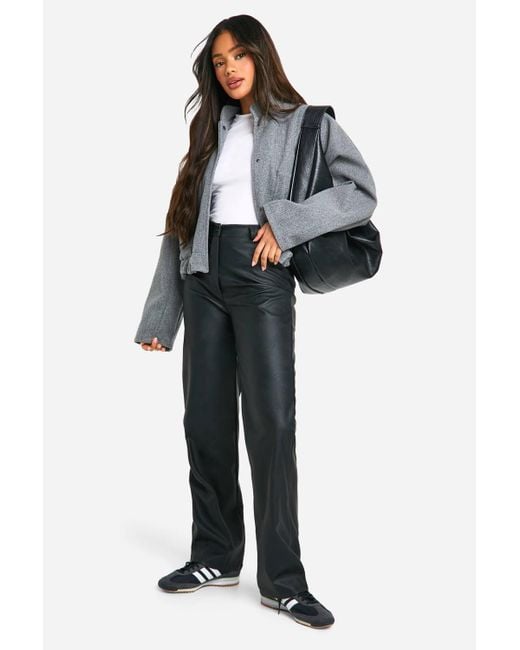 Boohoo Black Straight Leg Leather Look Trousers