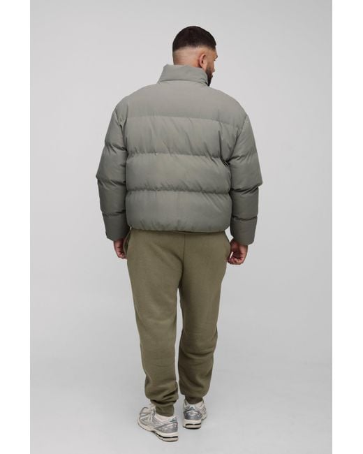 BoohooMAN Gray Plus Boxy Fit Funnel Neck Puffer Coat for men