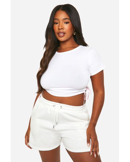 Boohoo White Plus Lace Up Bow Detail T-shirt