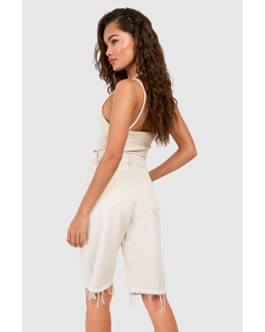 Boohoo White Ripped Raw Hem Longline Denim Jorts