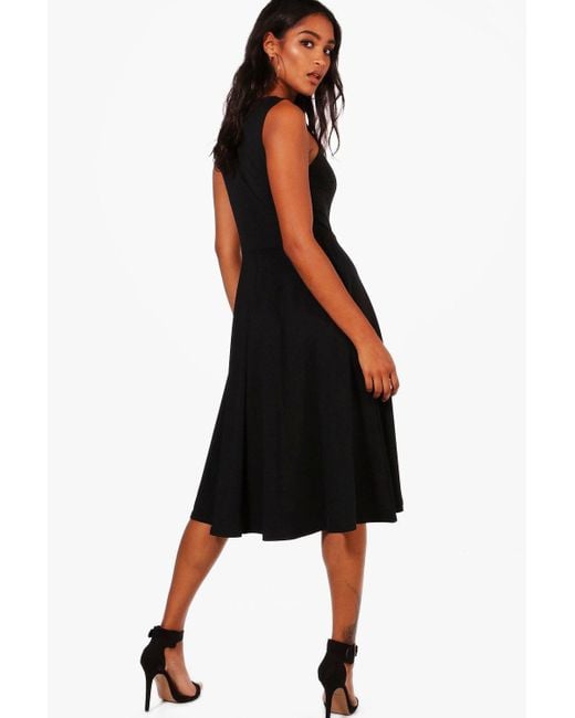 Boohoo Square Neck Midi Skater Dress in Black Lyst