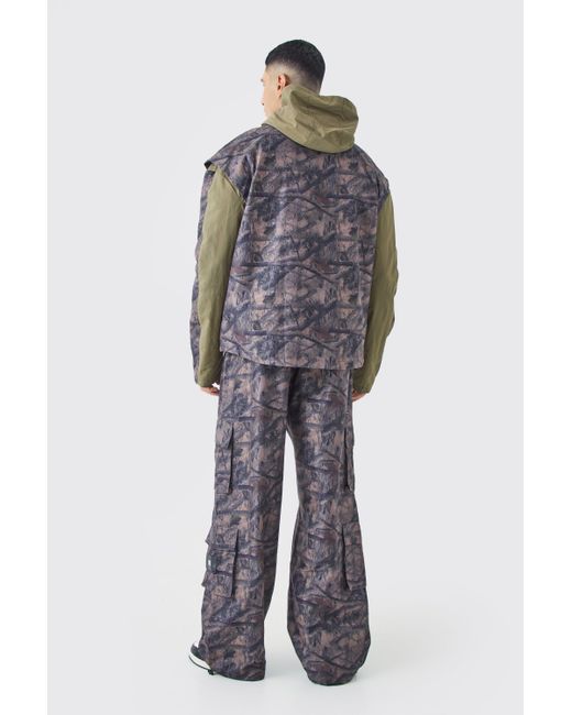 BoohooMAN Tall Camouflage Cargo-Hose mit elastischem Bund in Brown für Herren