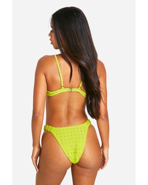 Boohoo Orange Diamante Ruched Tanga Bikini Brief