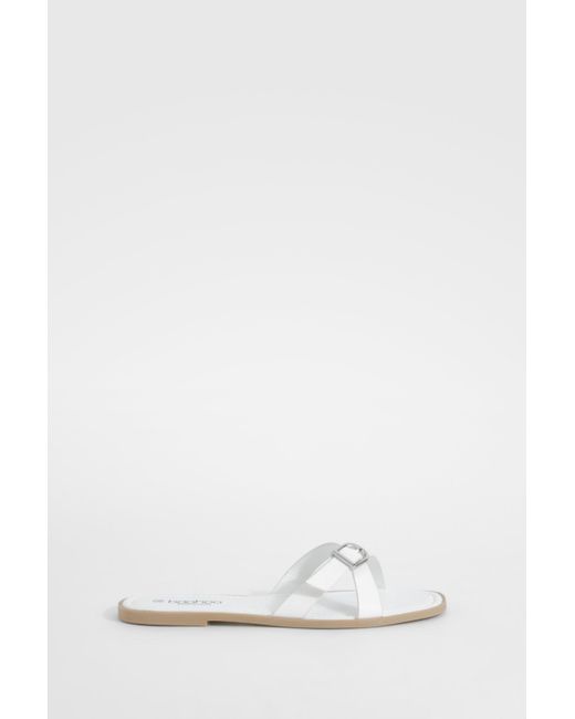 Boohoo White Crossover Buckle Mule Sandals