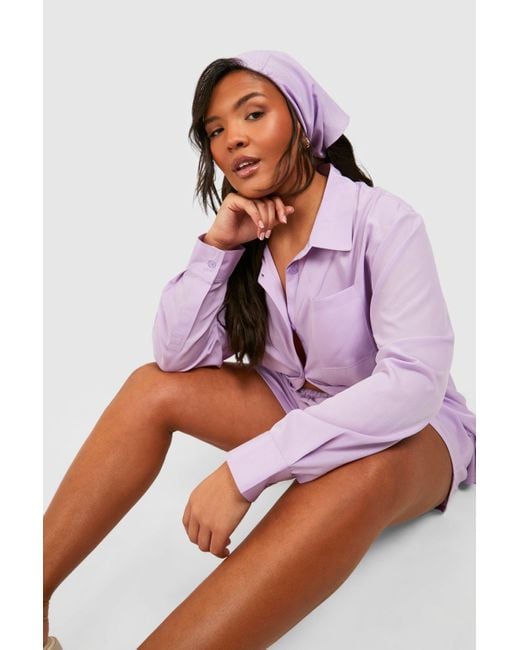 Boohoo Plus Shirt & Shorts Two-piece With Headscarf in Pink | Lyst UK