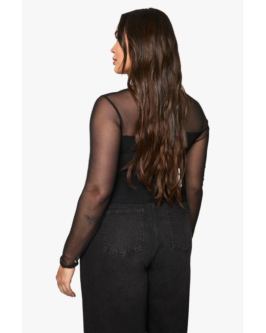 Boohoo Black Plus Bengaline Mesh Sleeve Corset Top