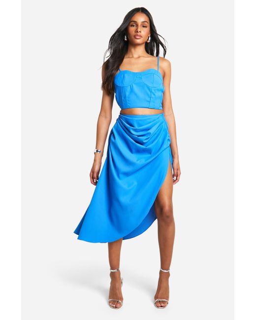 Boohoo Blue Tall Ruched Asymmetric Woven Skirt