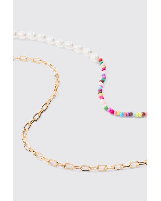 2 Pack Multi Beaded Pearl Necklaces In Gold Boohoo de color White